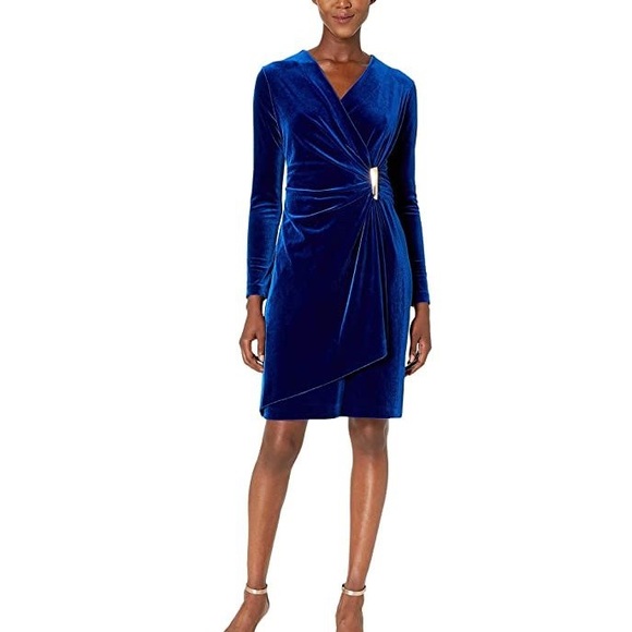 Calvin Klein Velvet V-Neck Dress - Picture 2 of 6